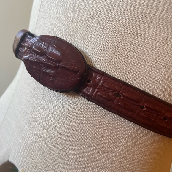 Admirable Genuine Alligator Crocodile Cayman Belt w/ Buckle Red Brown - Picture 6 of 9